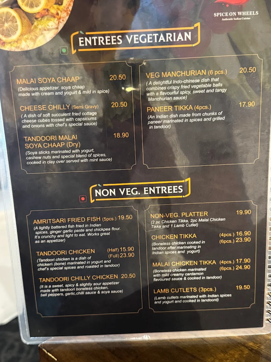 Menu, Spice on Wheels Indian Restaurant (New Town)