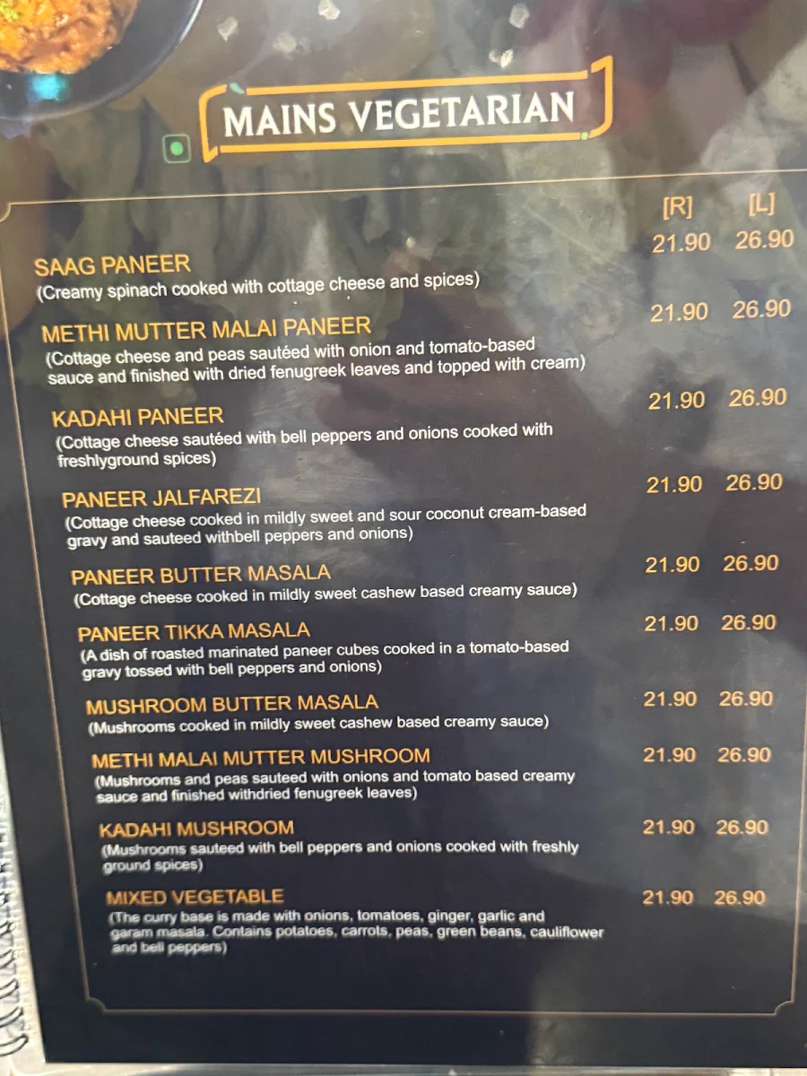 Menu, Spice on Wheels Indian Restaurant (New Town)