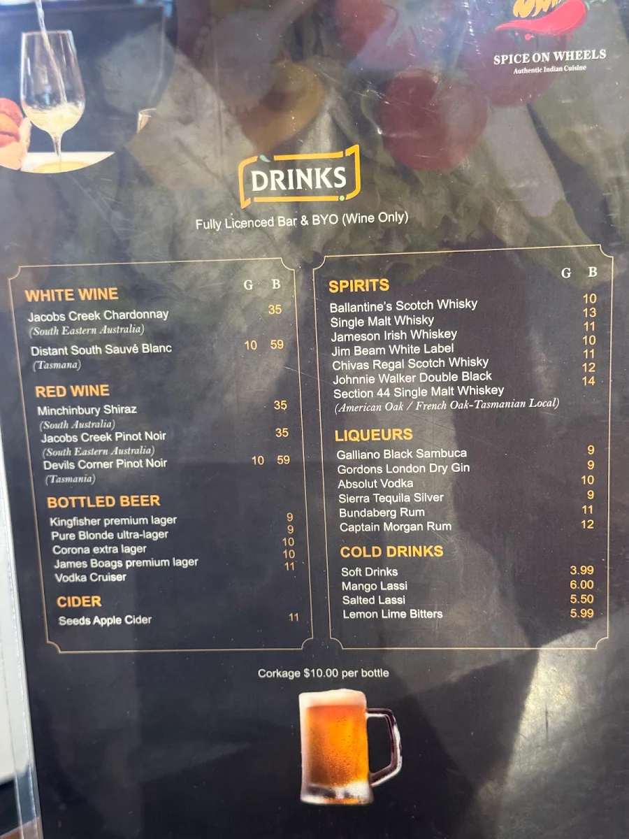 Menu, Spice on Wheels Indian Restaurant (New Town)