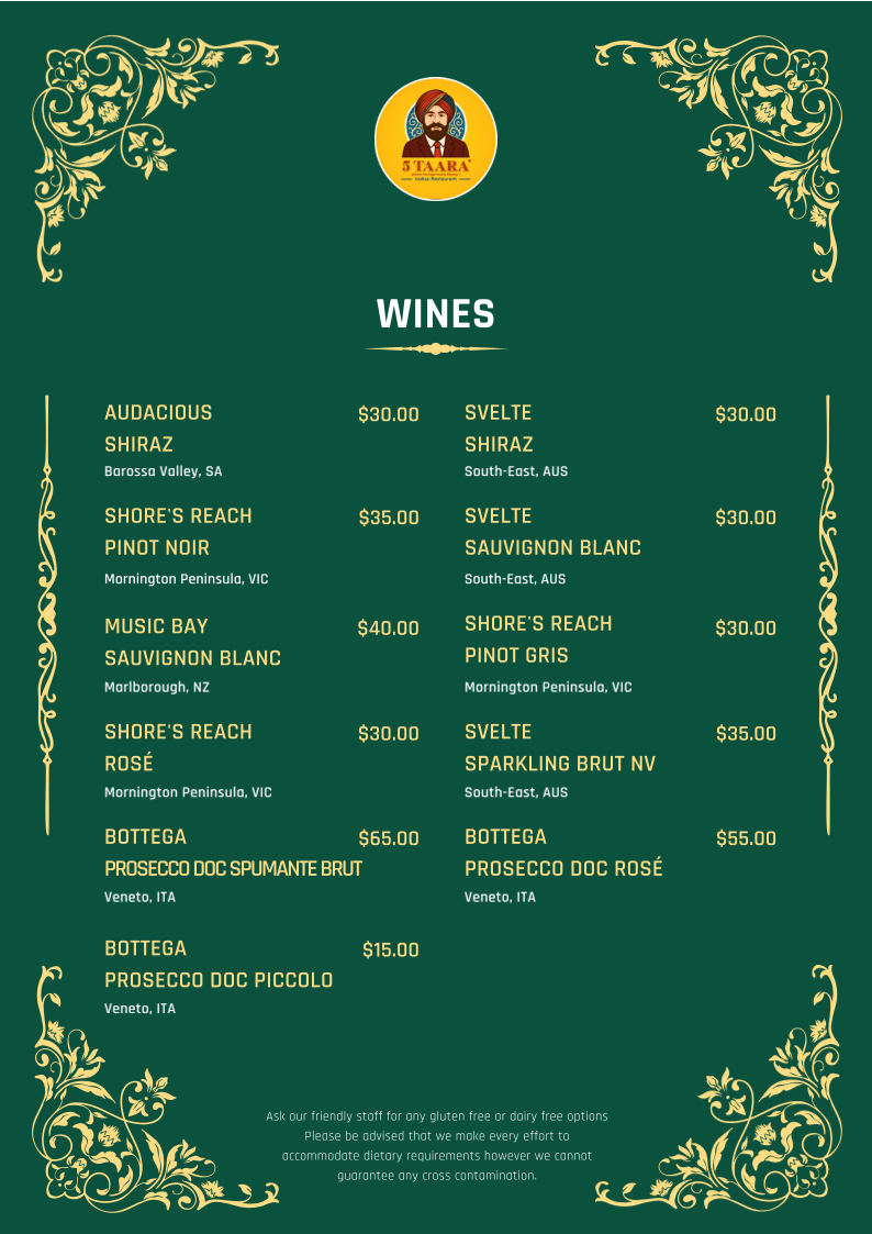 Menu, 5 TAARA
