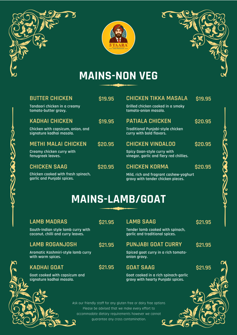 Menu, 5 TAARA