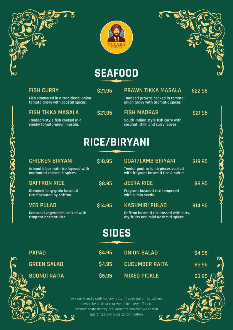 Menu, 5 TAARA