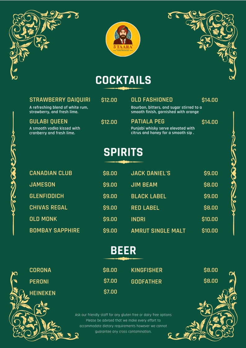 Menu, 5 TAARA