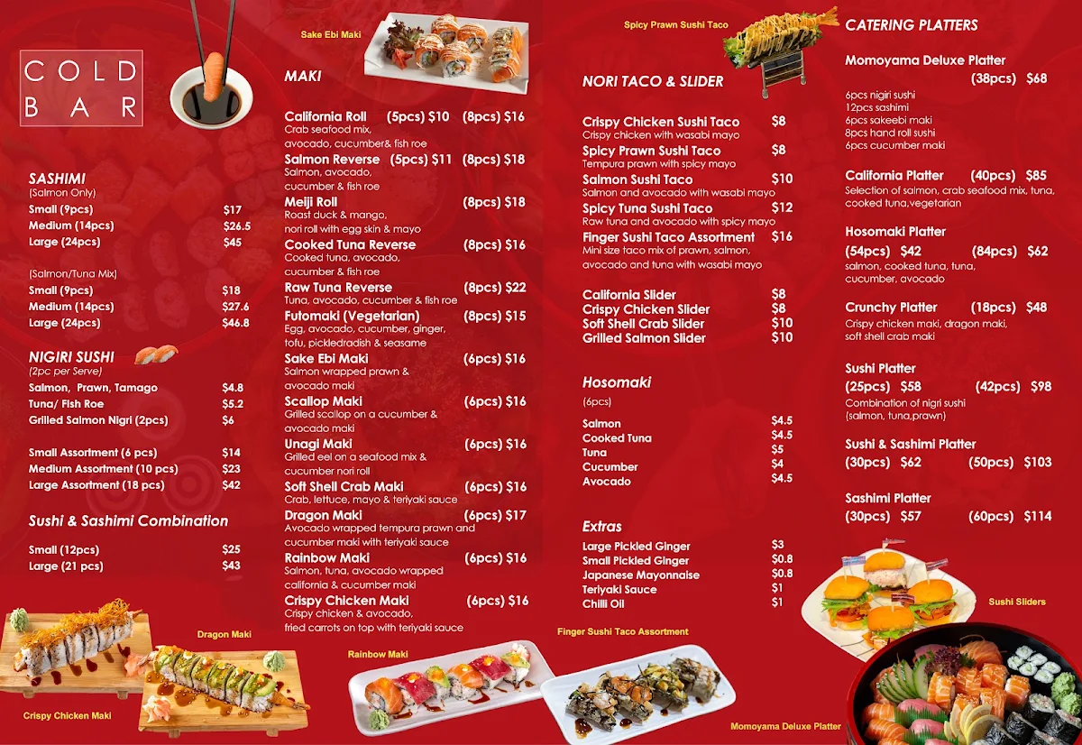 Menu, Momoyama Sushi