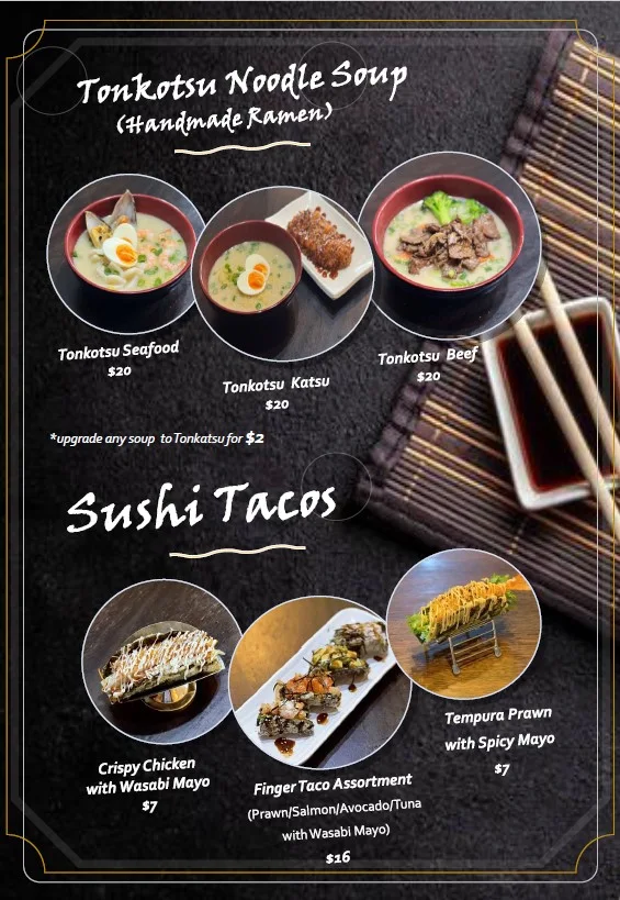 Menu, Momoyama Sushi