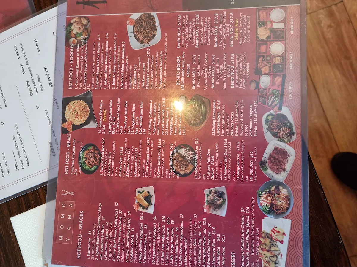 Menu, Momoyama Sushi