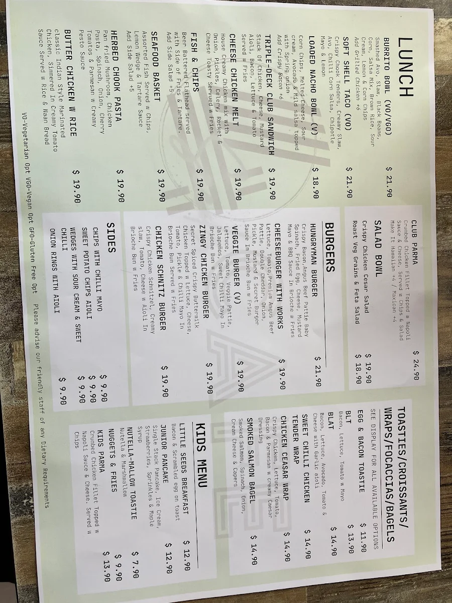 Menu, 4 Seeds Cafe