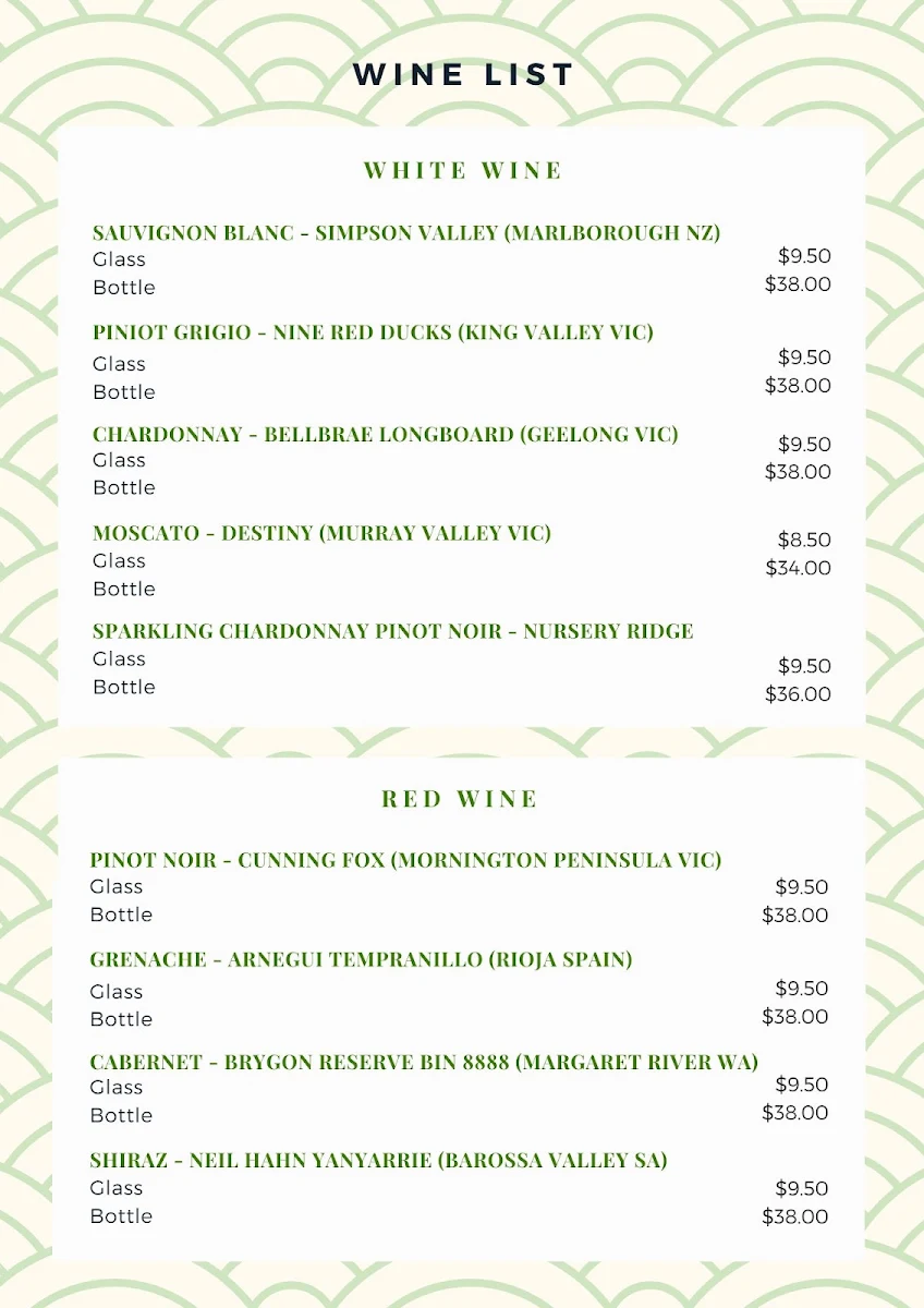 Menu, Thien Nga