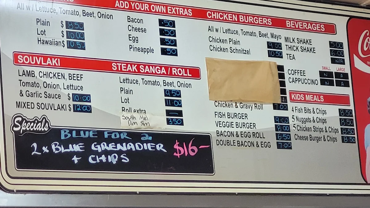 Menu, Corowa Take Away