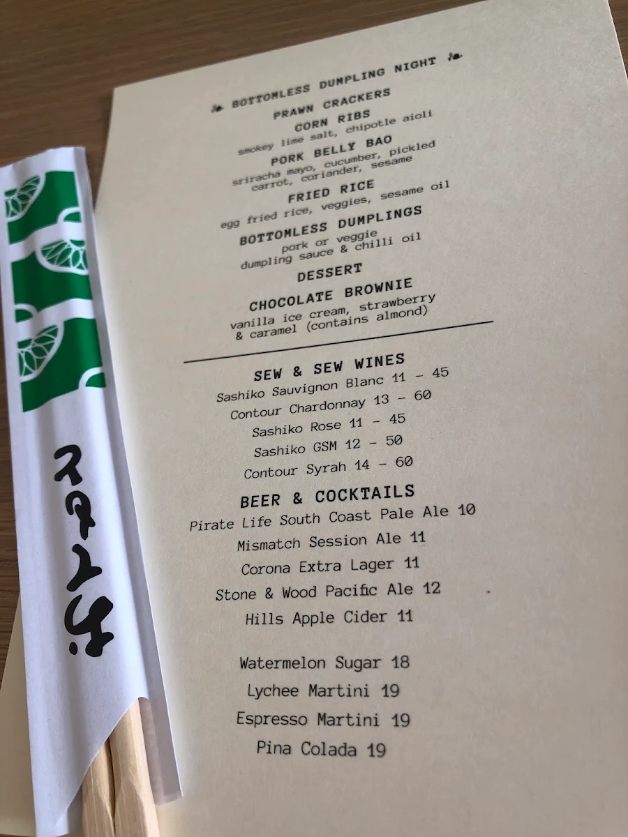 Menu, Sunnyside Cafe