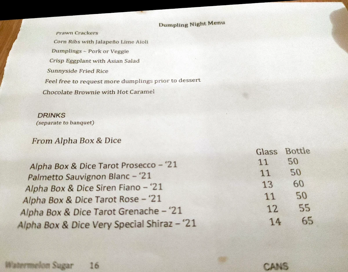Menu, Sunnyside Cafe