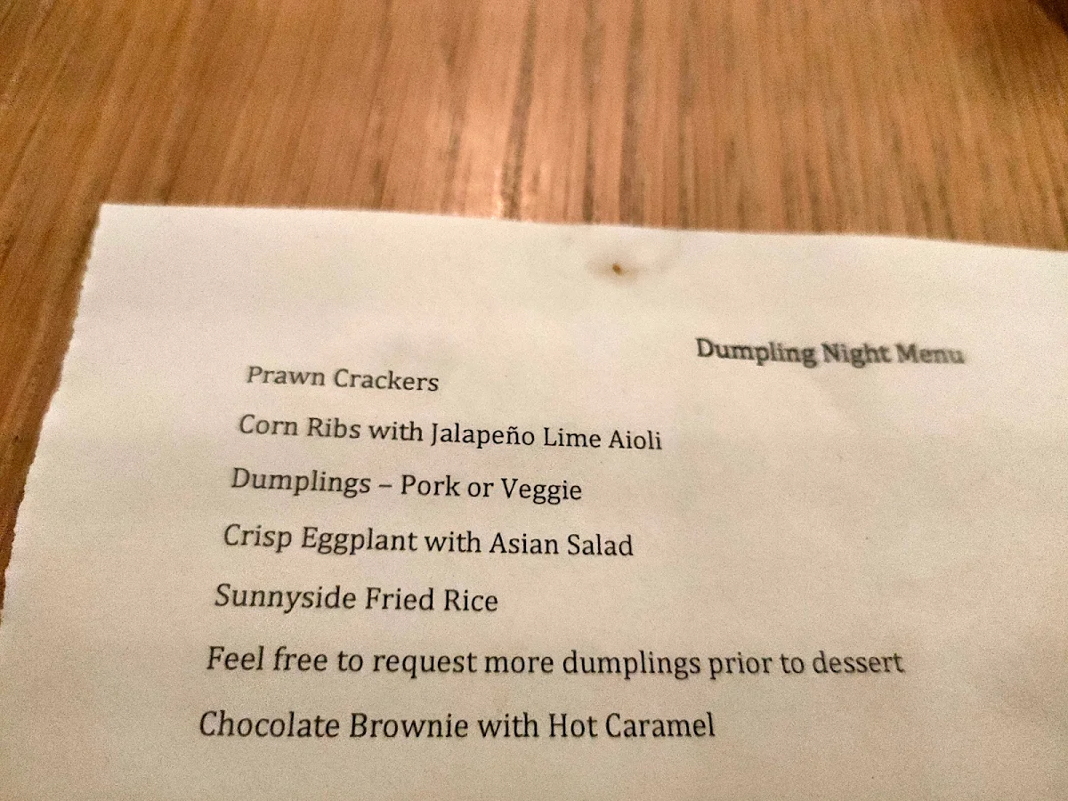 Menu, Sunnyside Cafe