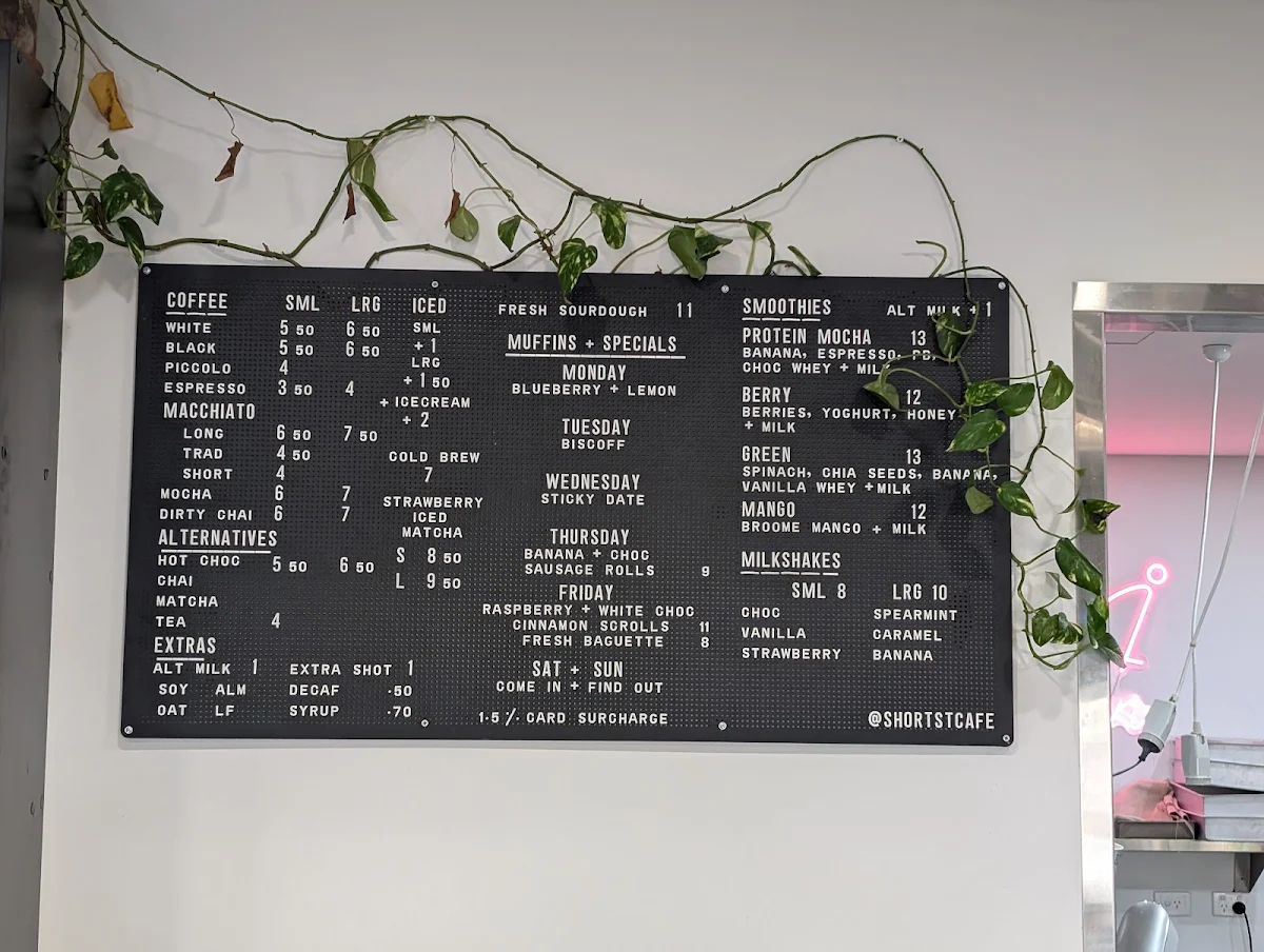 Menu, Short St Cafe