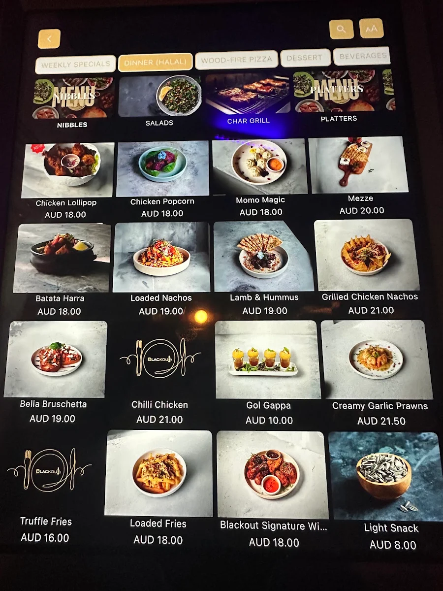 Menu, Blackout Restaurant and Lounge