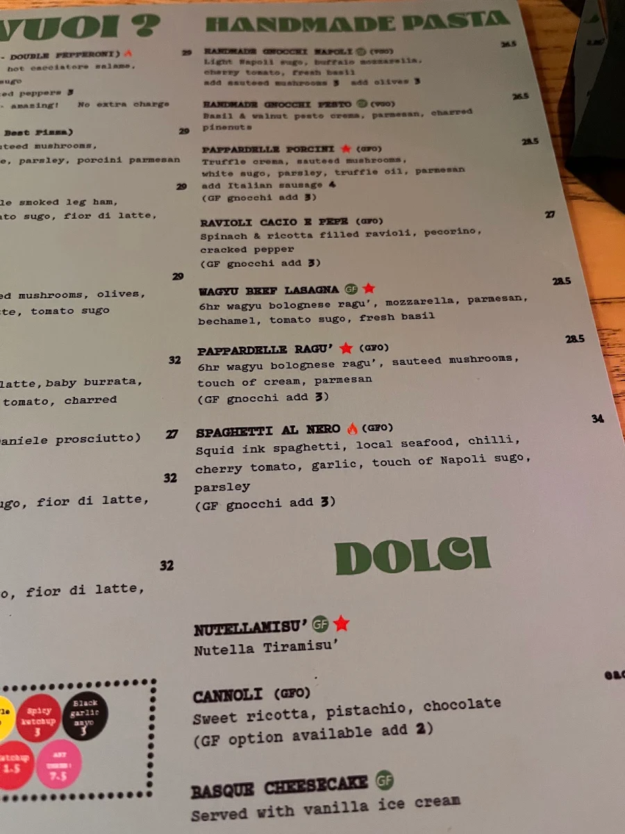 Menu, A25 Pizzeria Centro (CBD)