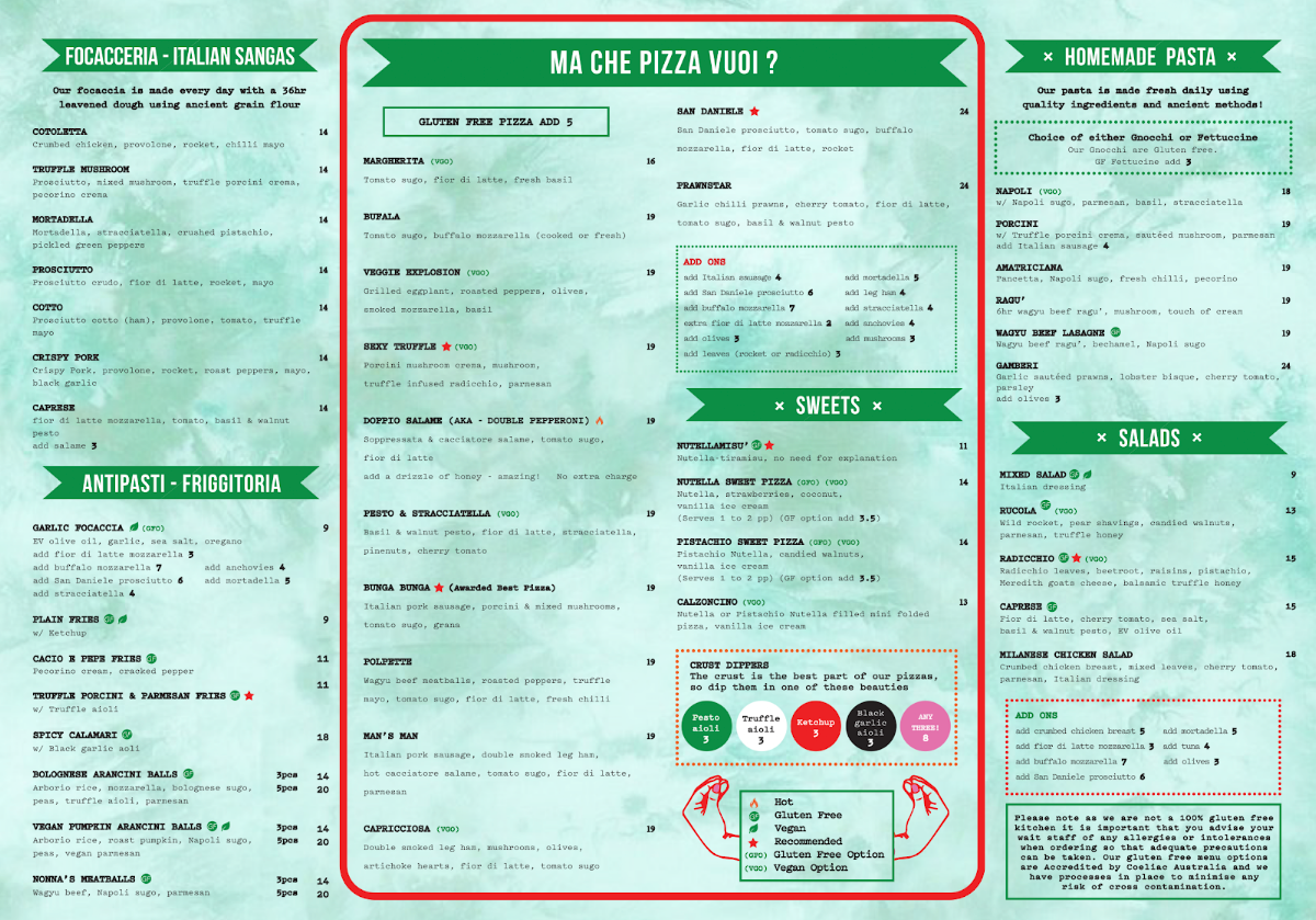 Menu, A25 Pizzeria Centro (CBD)