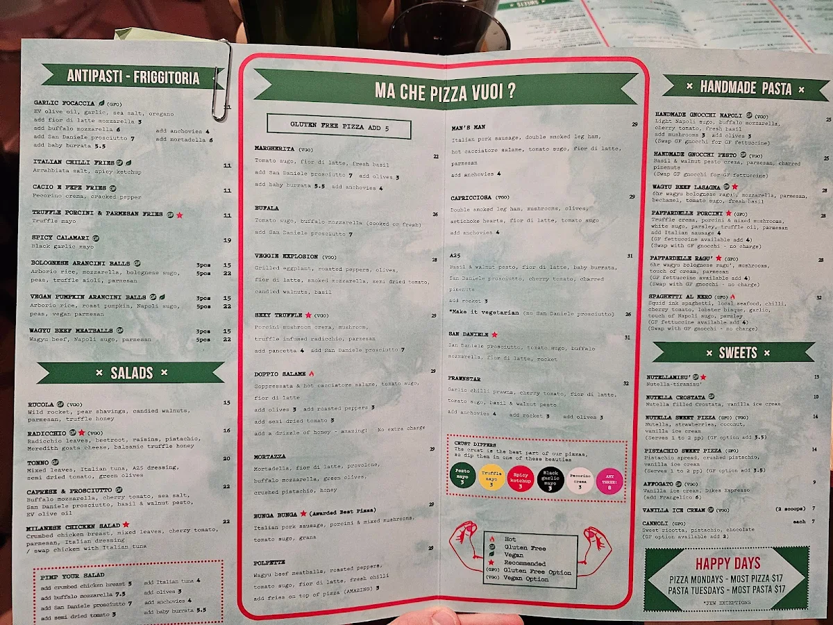 Menu, A25 Pizzeria Centro (CBD)