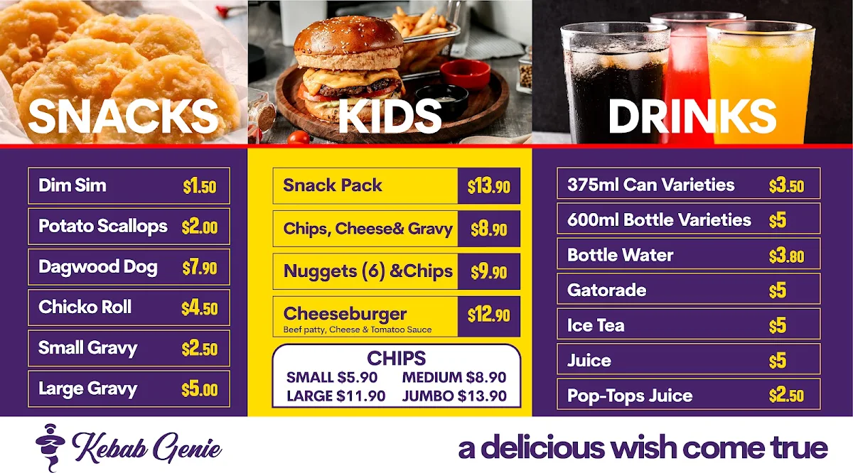 Menu, Kebab Genie