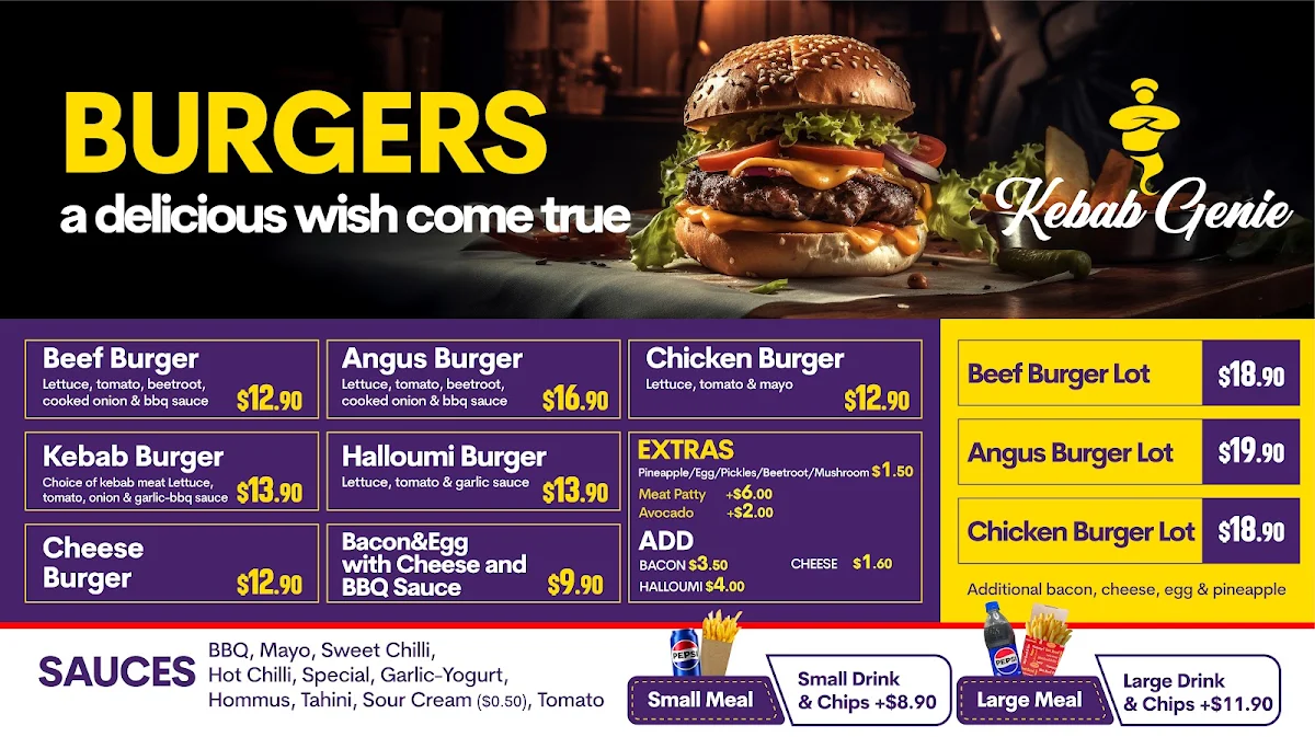 Menu, Kebab Genie