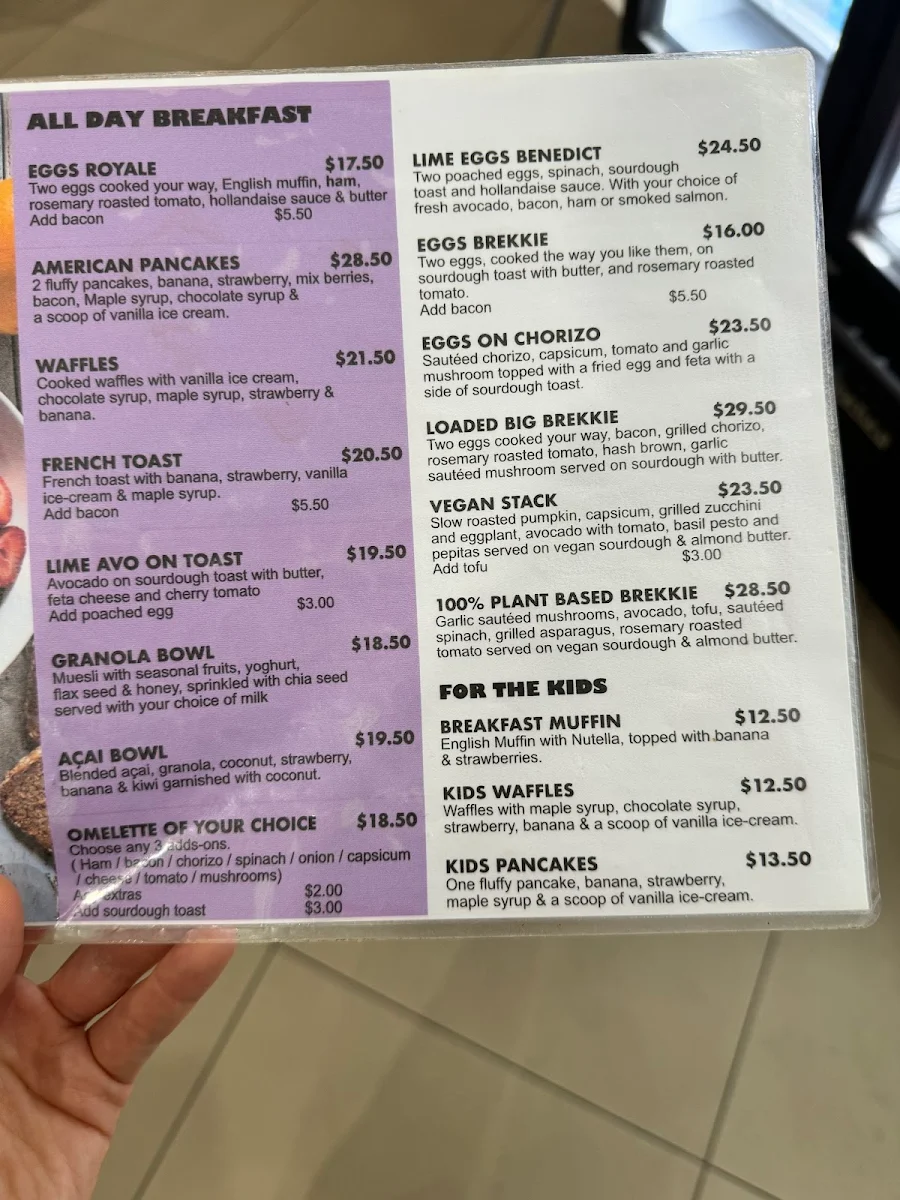 Menu, Lime Cafe