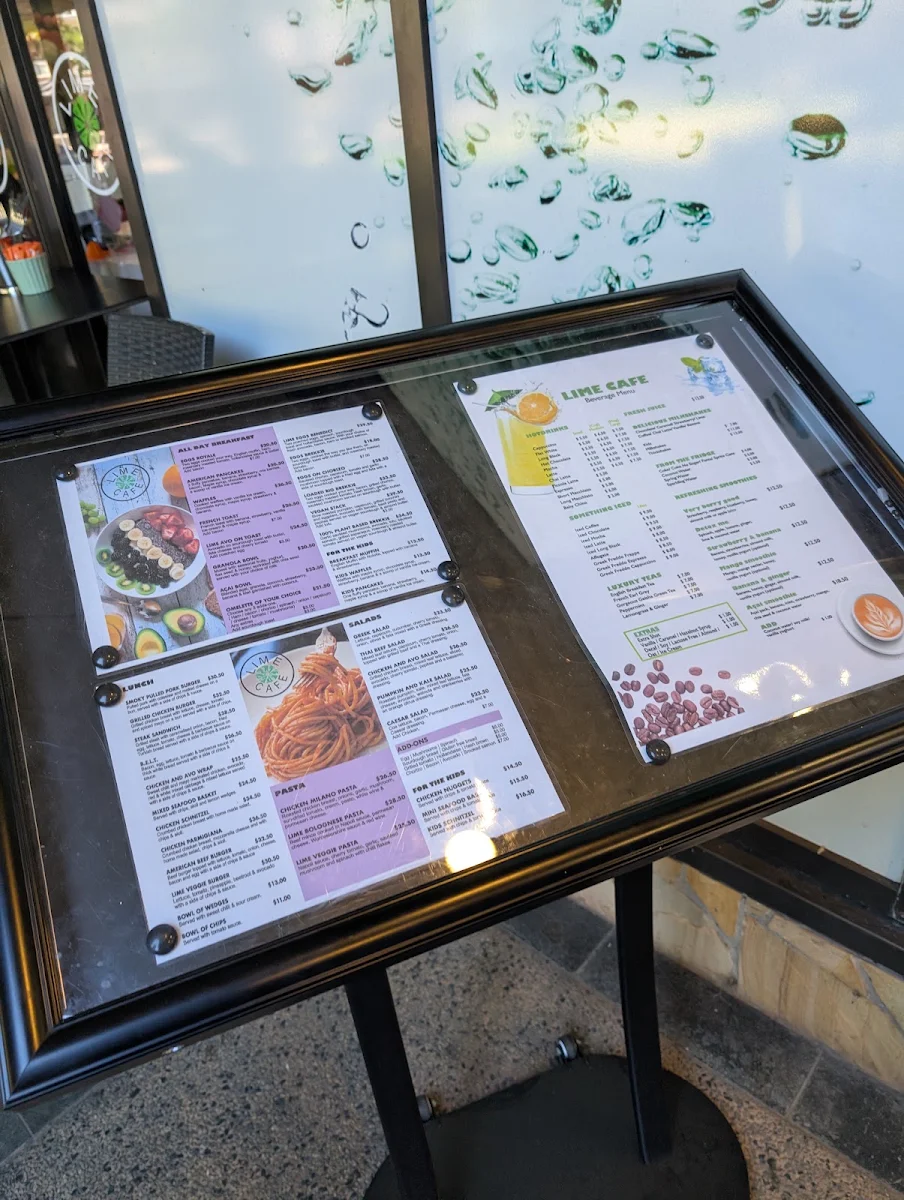 Menu, Lime Cafe