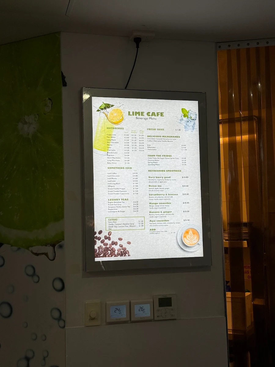 Menu, Lime Cafe