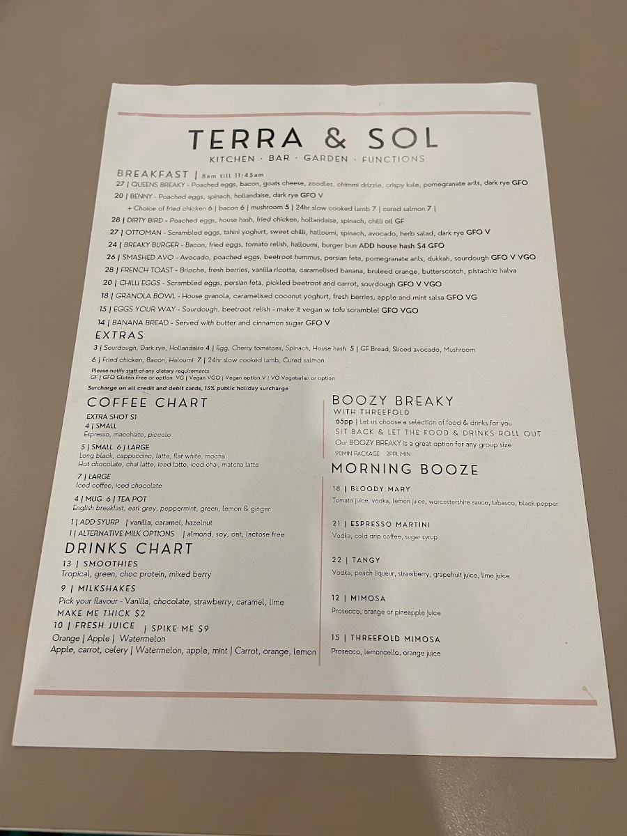 Menu, Terra & Sol