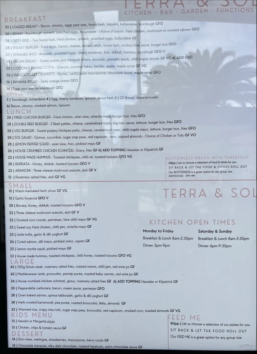 Menu, Terra & Sol