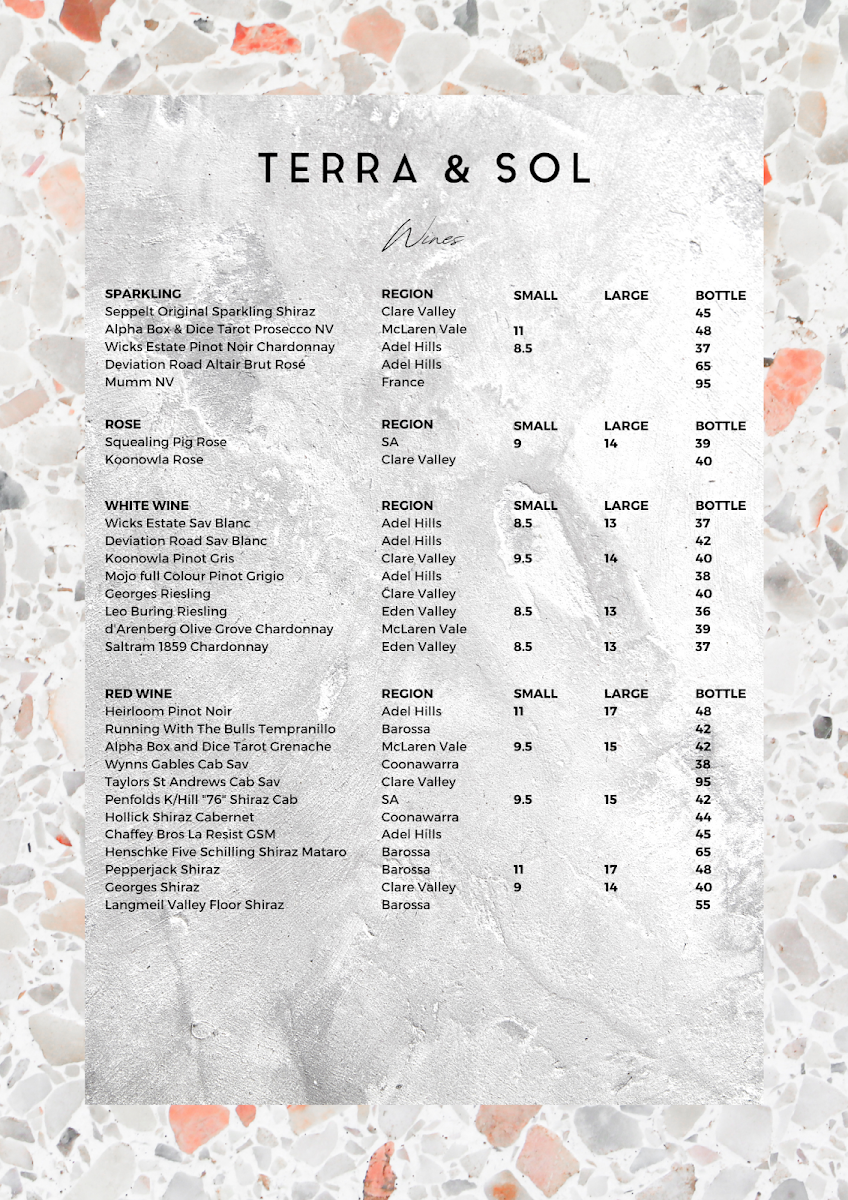 Menu, Terra & Sol