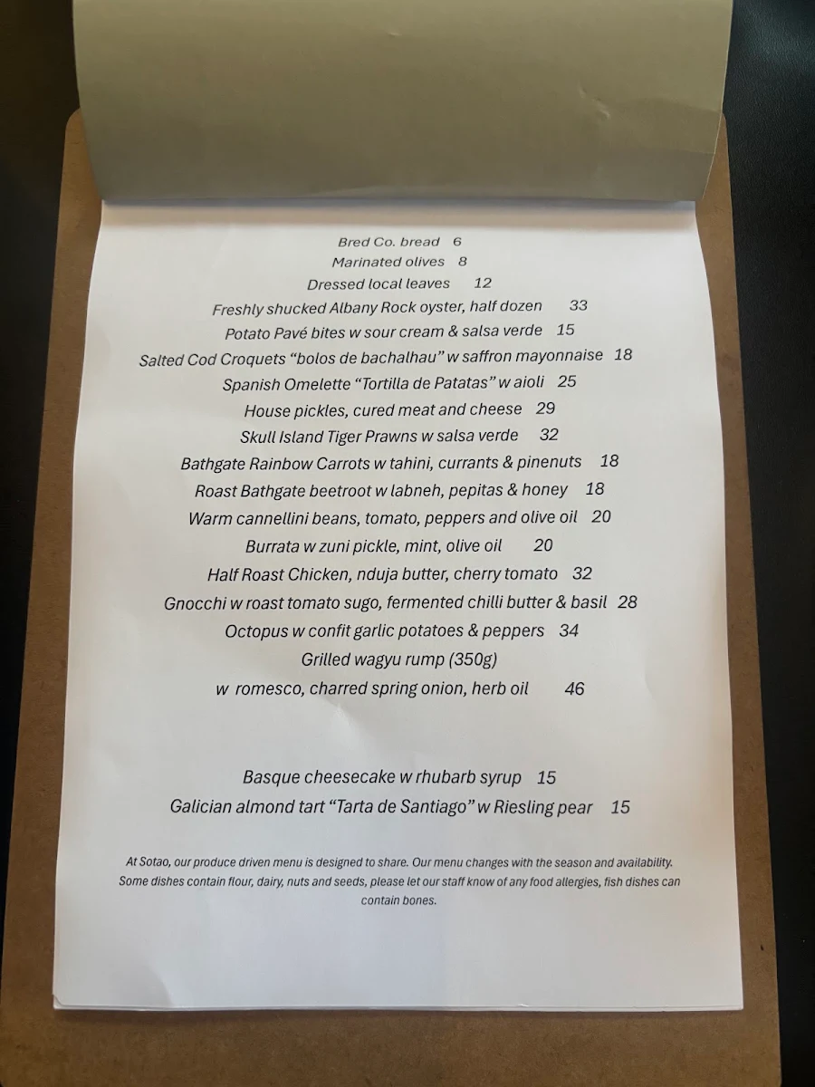 Menu, Sotao
