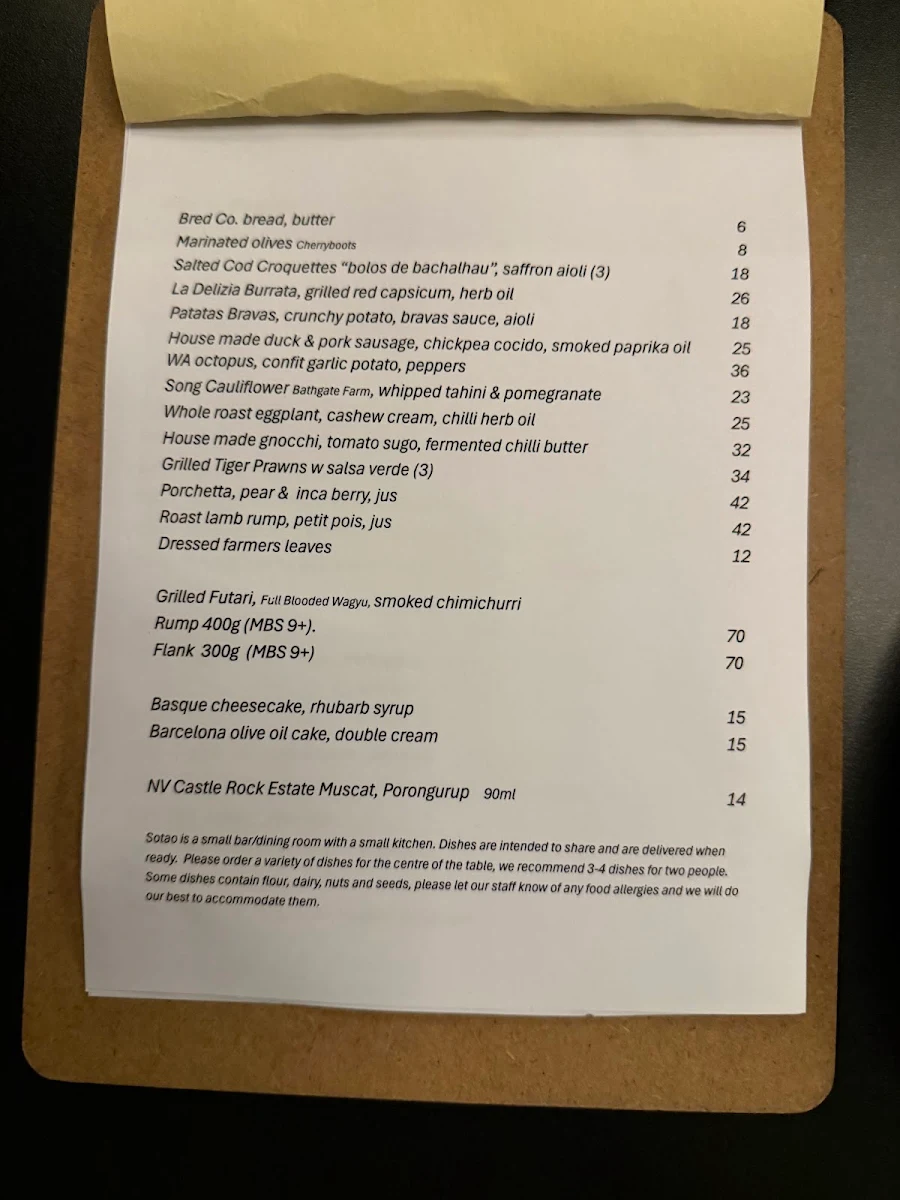 Menu, Sotao