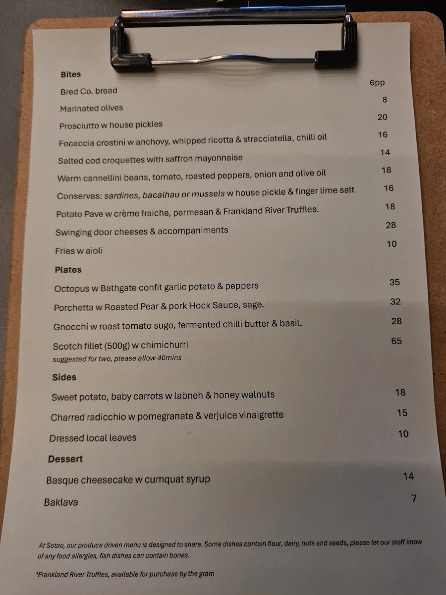 Menu, Sotao