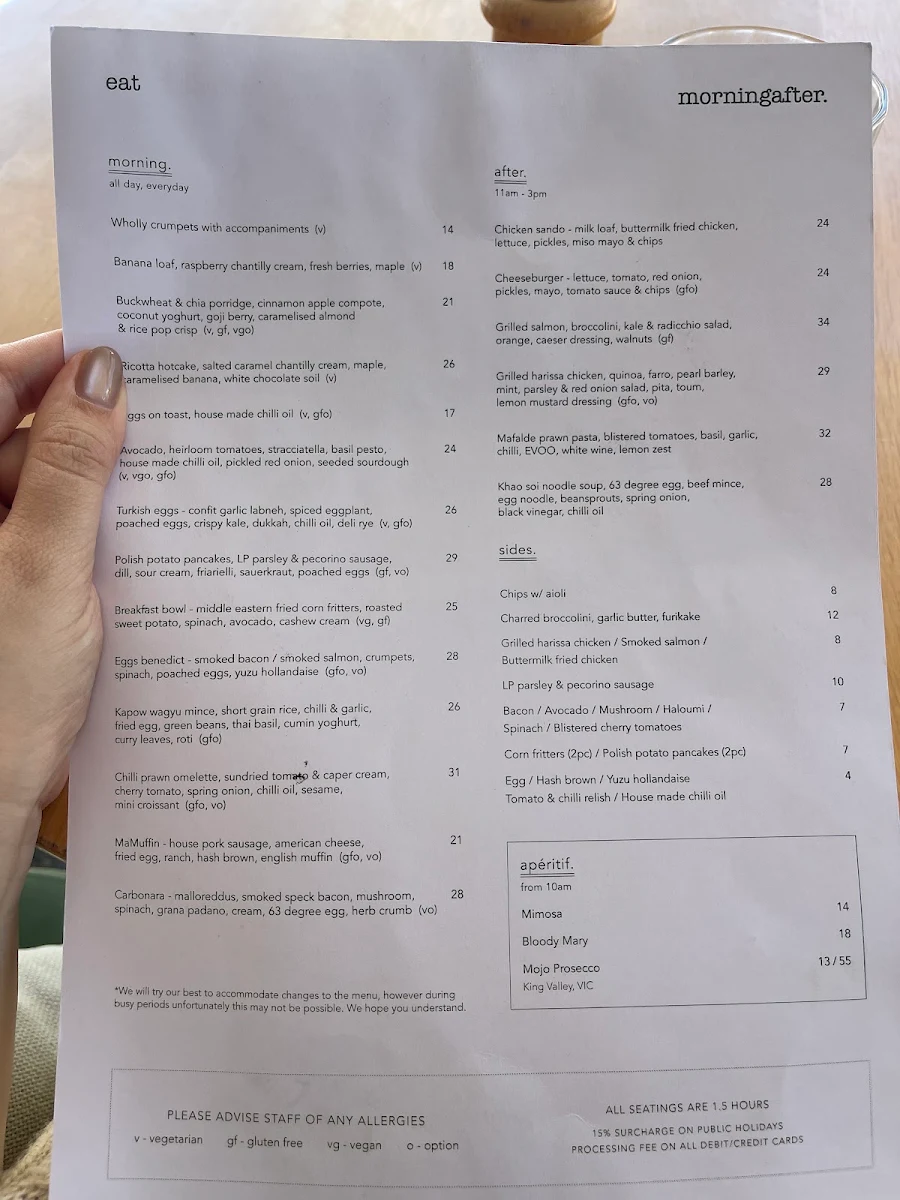 Menu, Morning After.