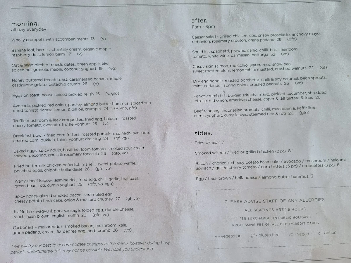 Menu, Morning After.