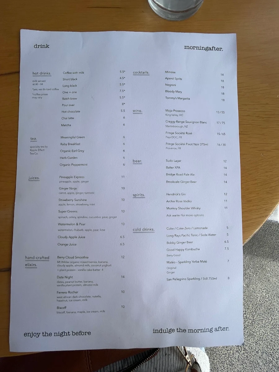 Menu, Morning After.
