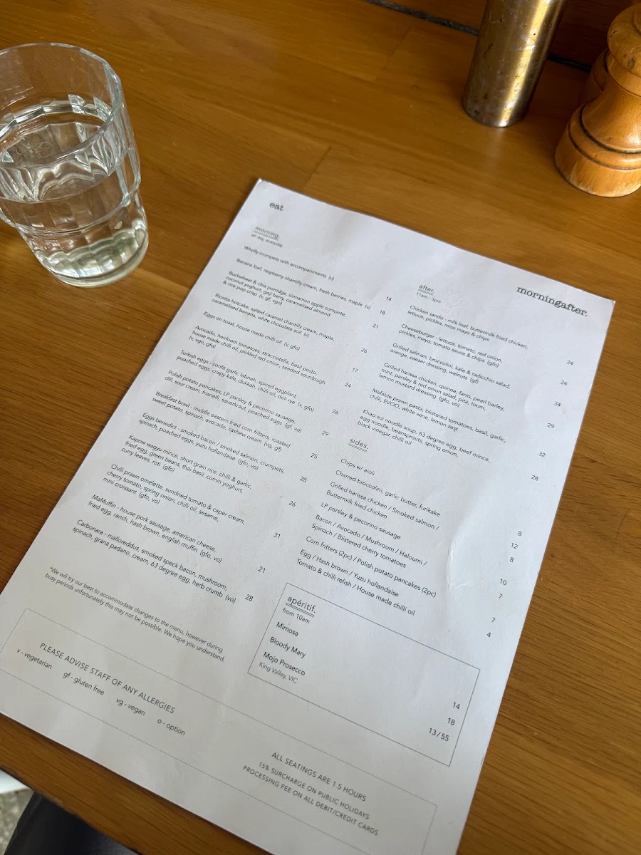 Menu, Morning After.