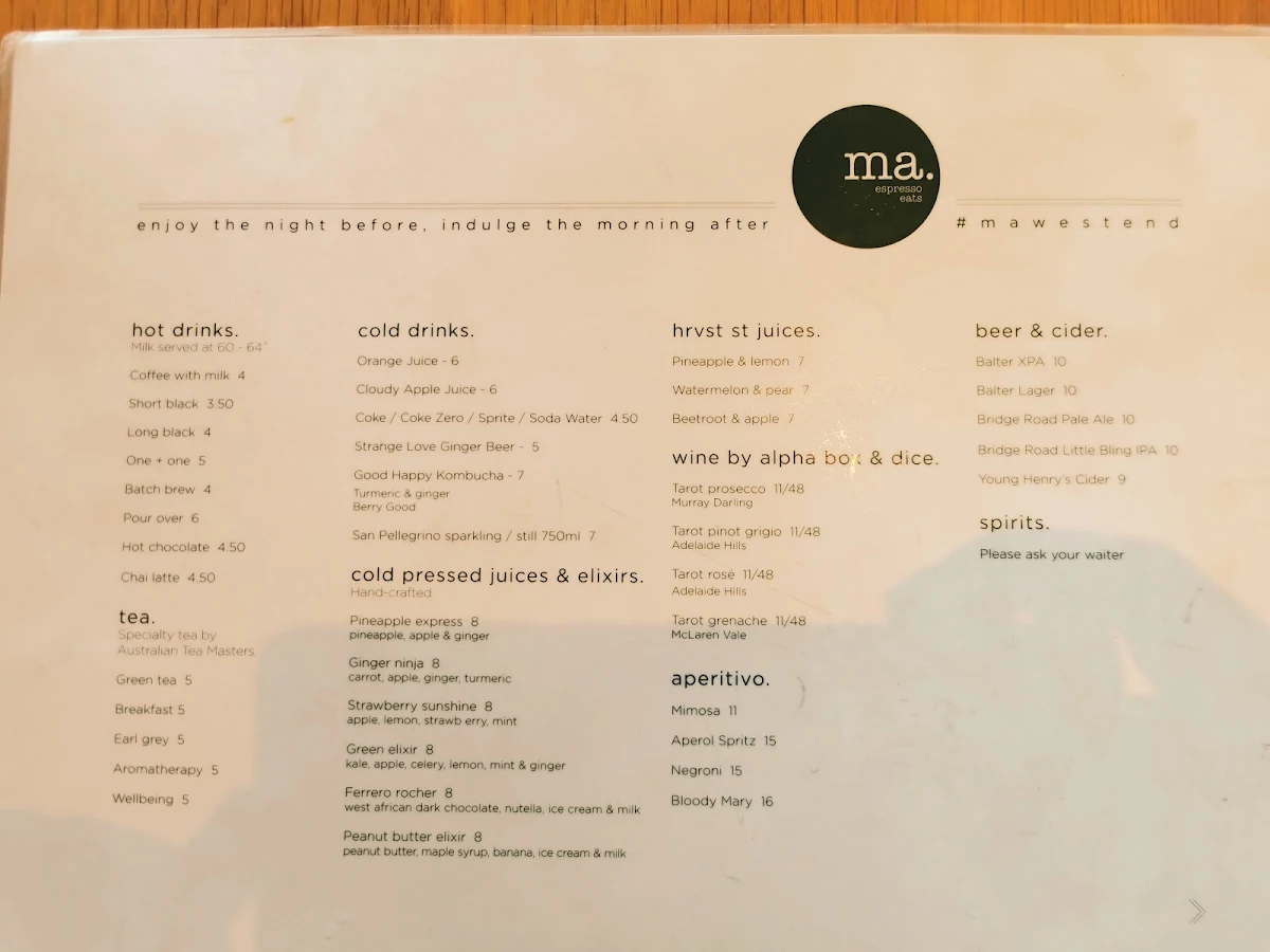 Menu, Morning After.