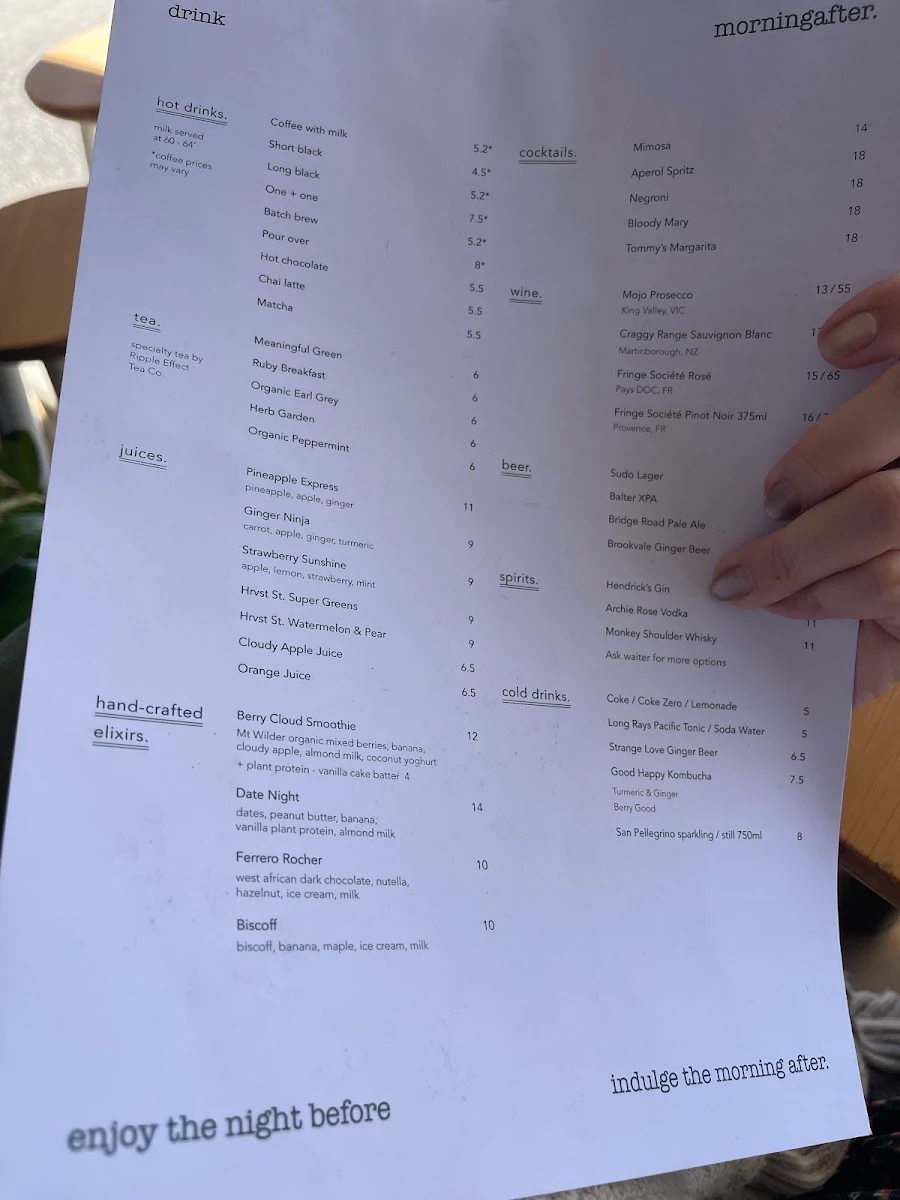 Menu, Morning After.