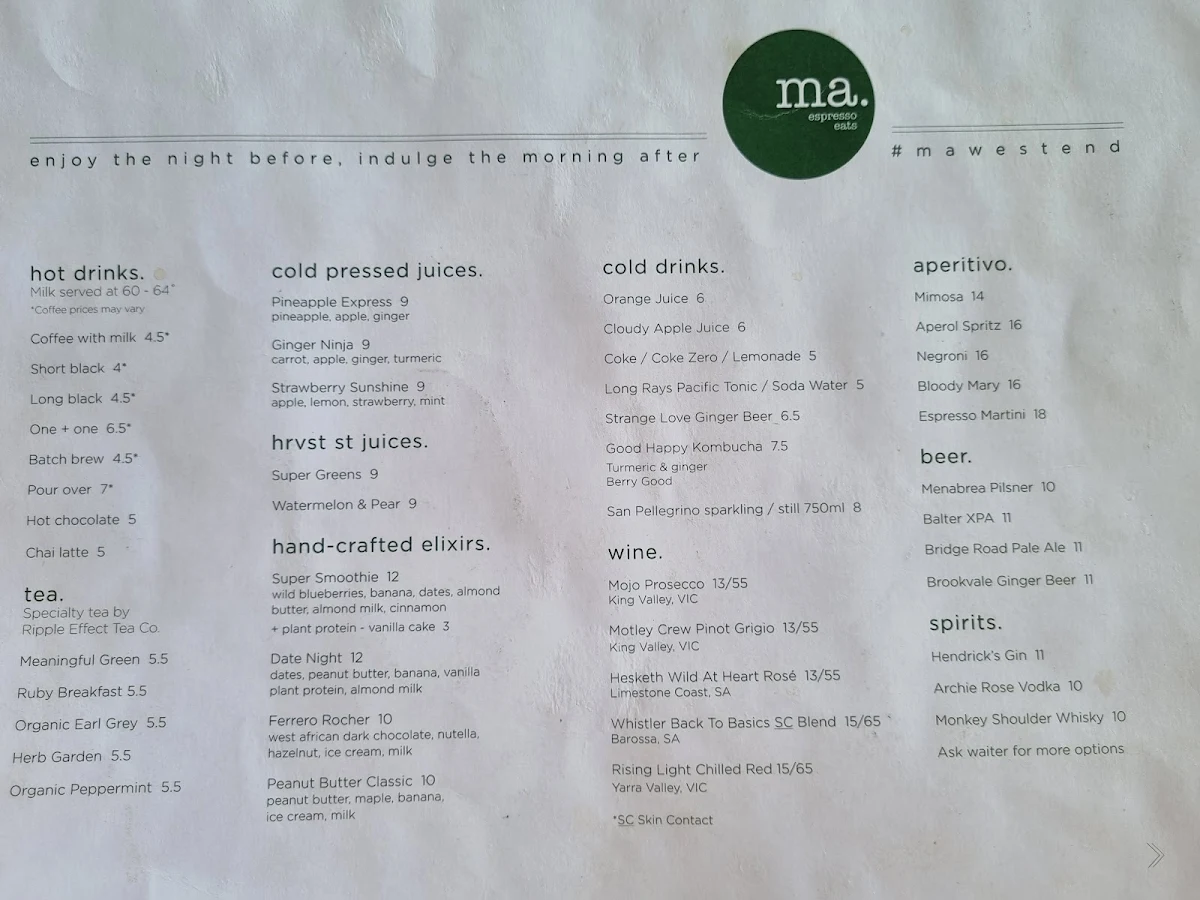 Menu, Morning After.