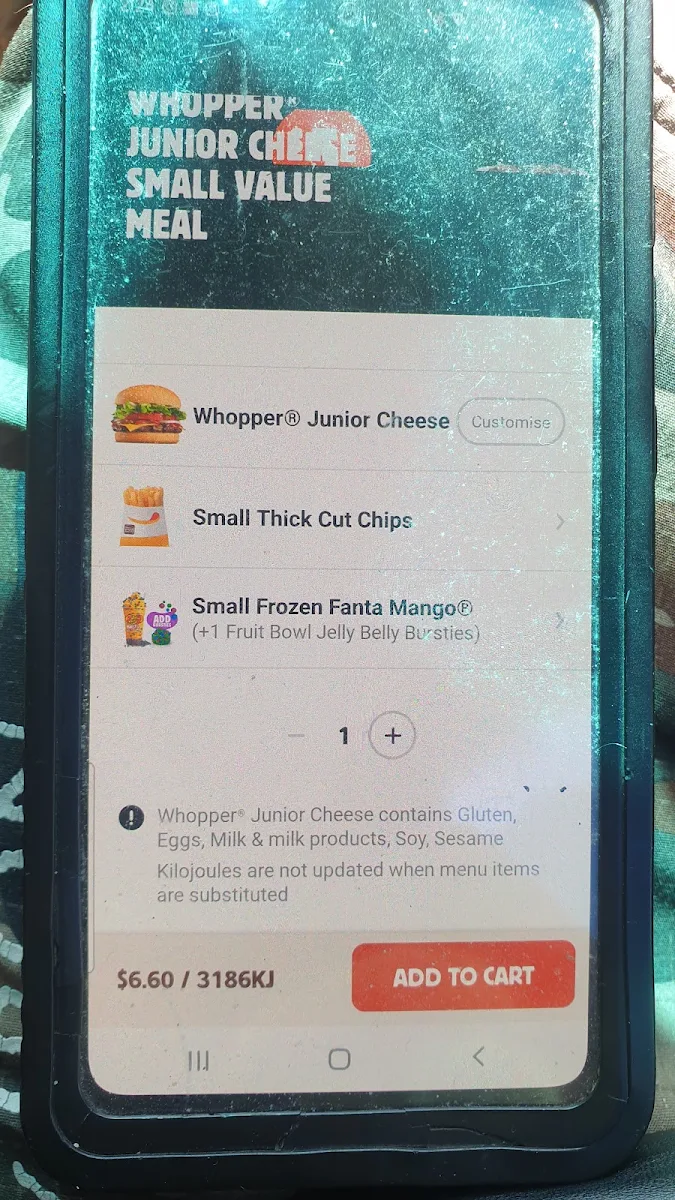 Menu, Hungry Jack's Burgers Geraldton