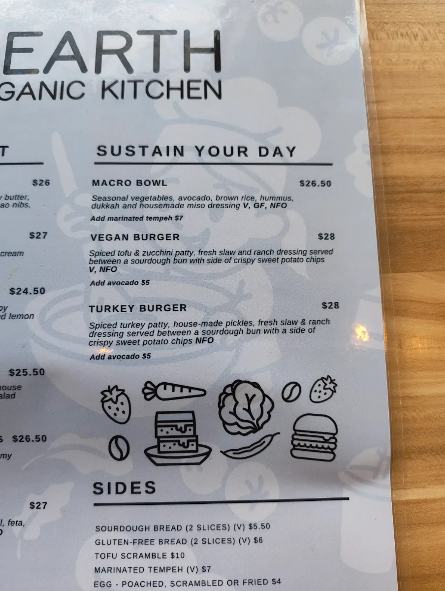 Menu, Pearth Organic Kitchen
