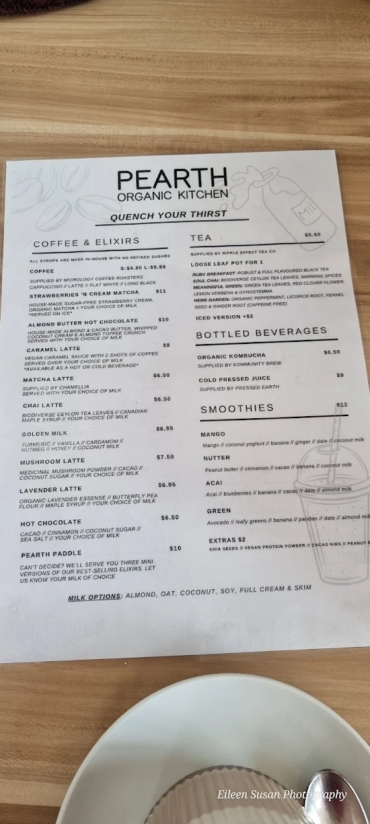 Menu, Pearth Organic Kitchen