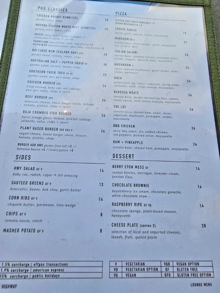 Menu, The Highway