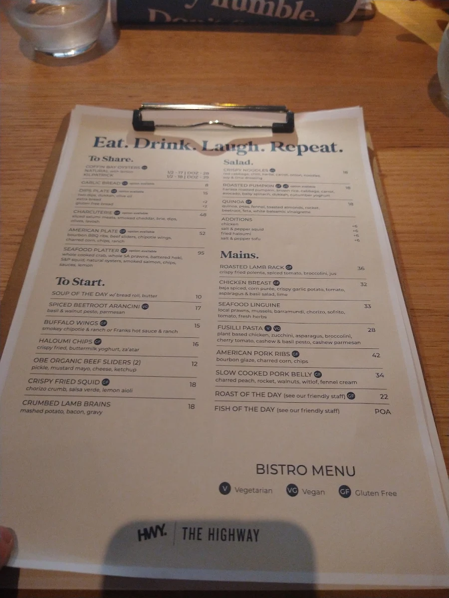 Menu, The Highway