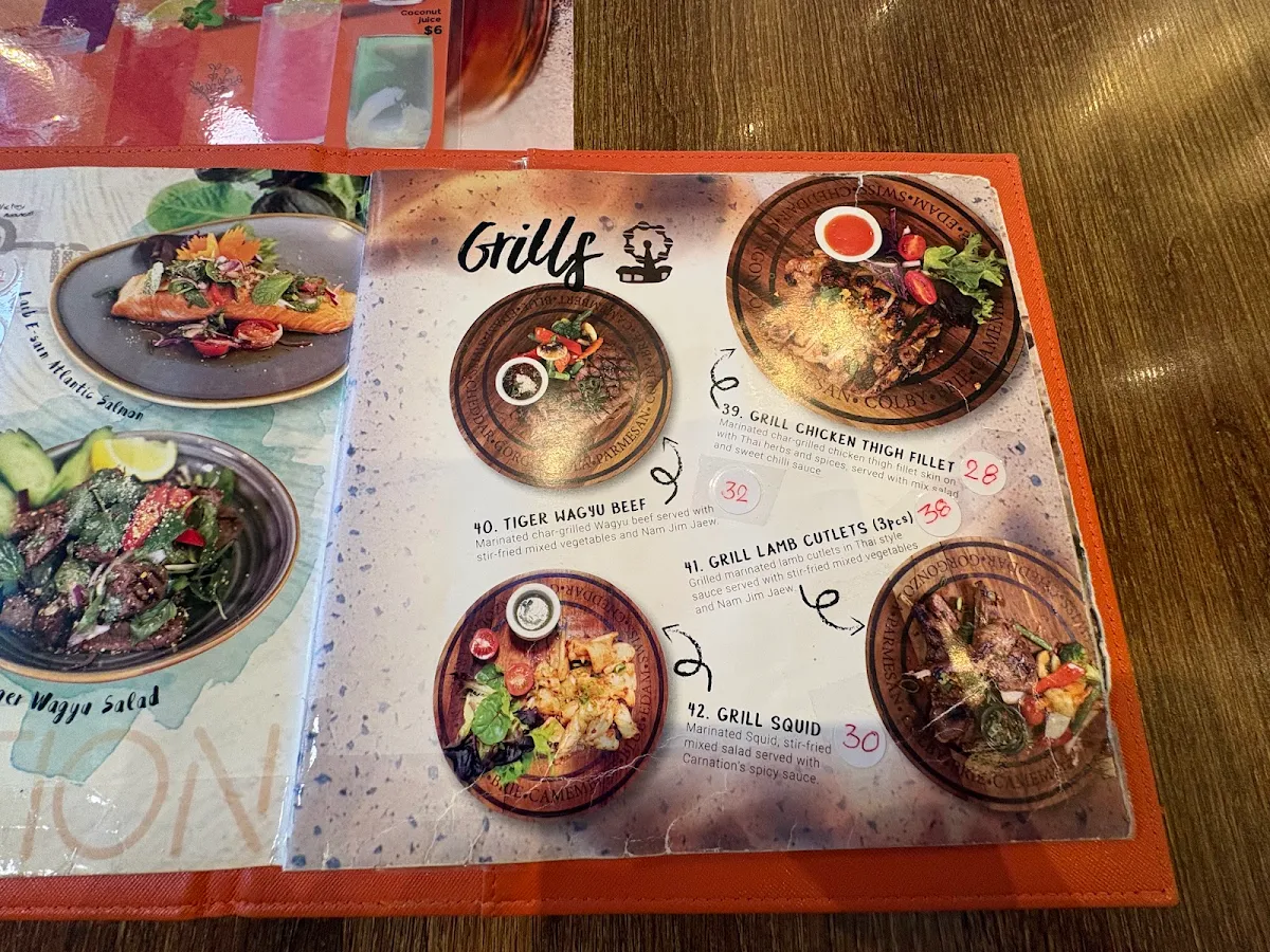 Menu, Carnation Thai Restaurant Wollongong