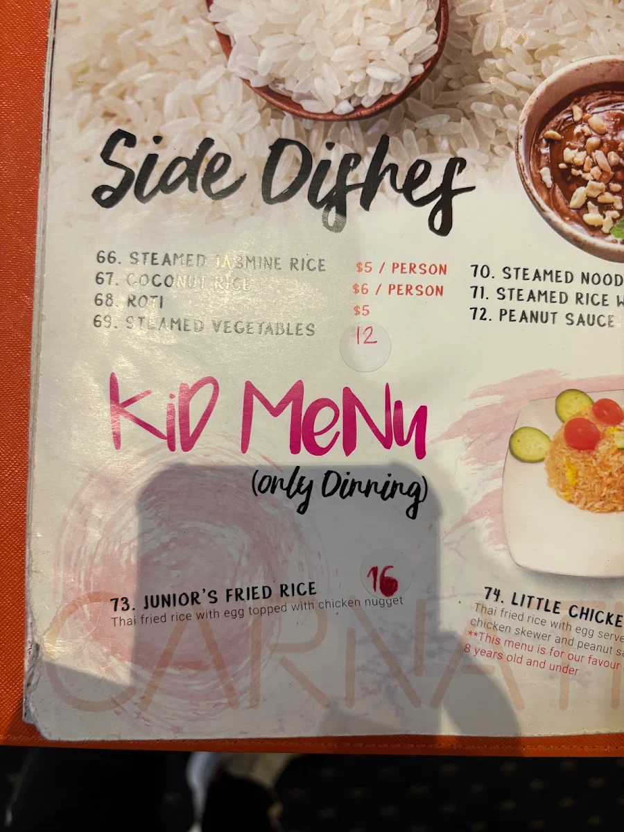 Menu, Carnation Thai Restaurant Wollongong