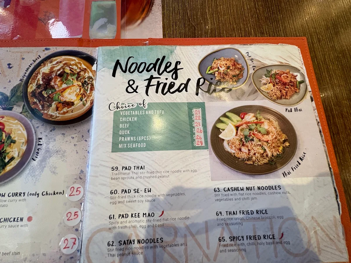 Menu, Carnation Thai Restaurant Wollongong