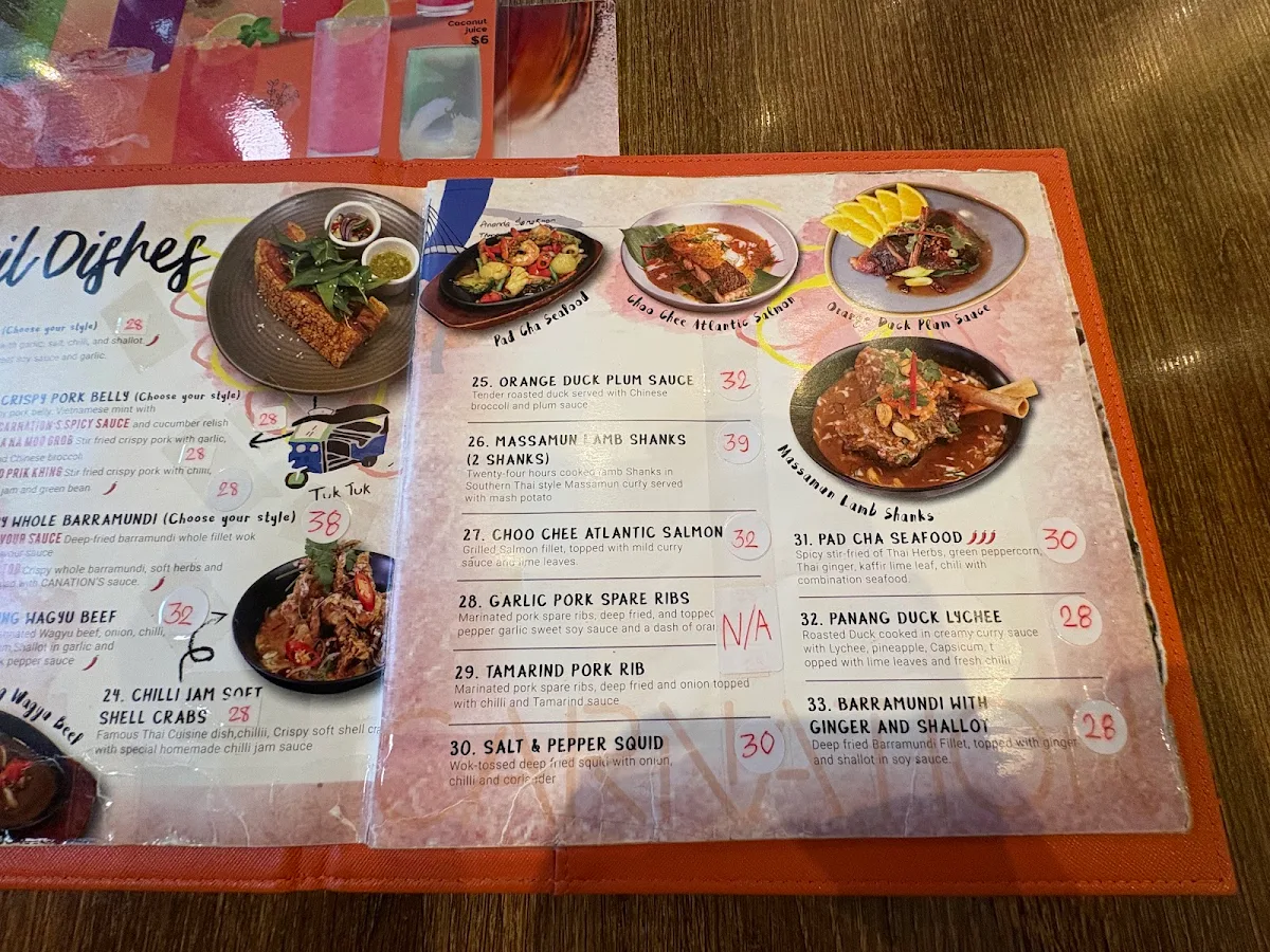 Menu, Carnation Thai Restaurant Wollongong