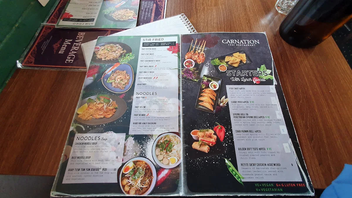Menu, Carnation Thai Restaurant Wollongong