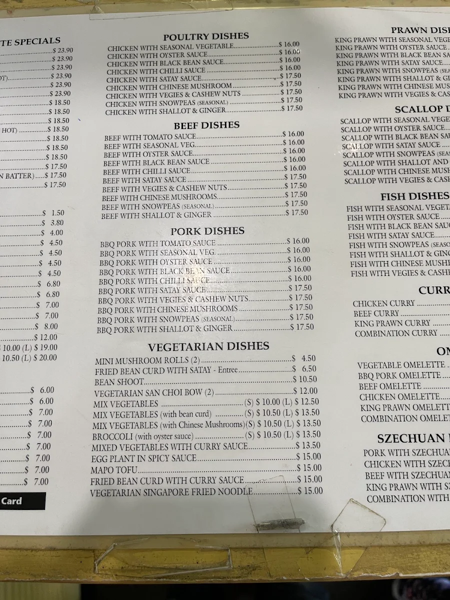 Menu, Ming's Warrandyte Chinese Restaurant